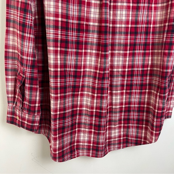 Ralph Lauren Chaps Red Navy Plaid Men's Button Down Shirt 100% Cotton Preppy - Picture 11 of 11